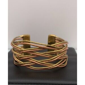 Copper And Gold Tone Brass Chunky Wire Curved Cuff Bracelet
